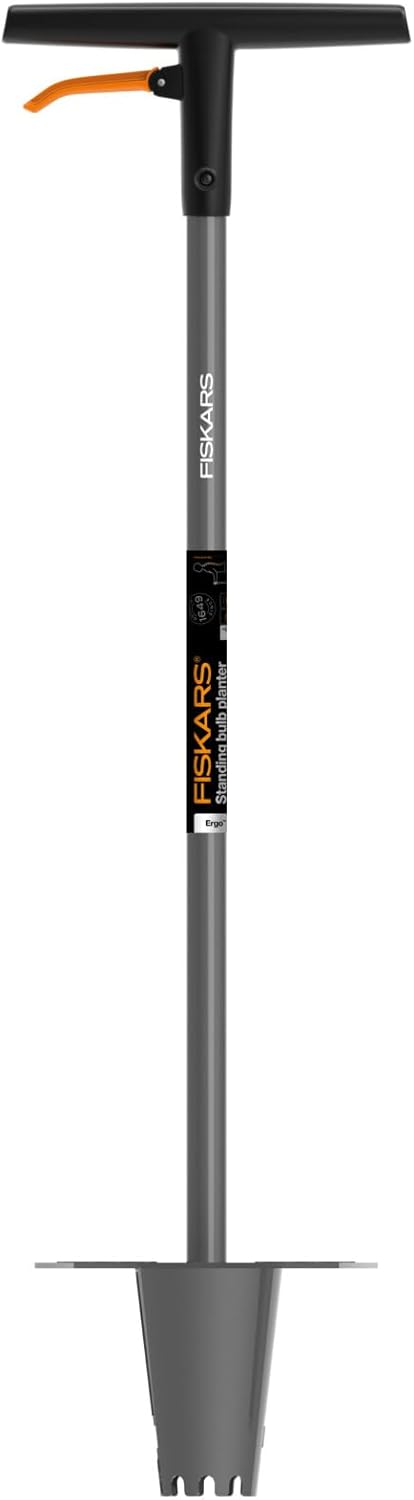 Fiskars Ergo Blumenzwiebel-Pflanzer mit Stiel 1 m, für präzises und komfortables Setzen von Zwiebeln ohne Bücken, gezahnte Grabklinge, rutschfeste Trittfläche, robust, 1,95 kg, 1057078