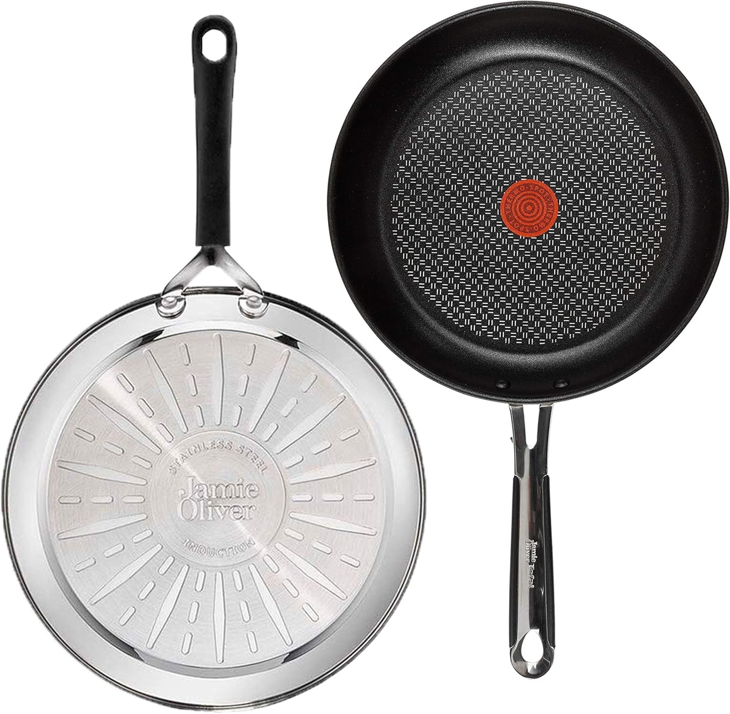 Tefal E30 Jamie Oliver Set 2 Pfanne 24 cm Induktionspfanne, Antihaftbeschichtung Titanium Excellence, ThermoSpot, Edelstahl, spülmaschinenfest, 3-teiliges Set mit Pfannenwender und Pfannenschoner