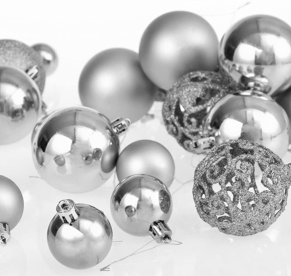 100tlg Christbaumschmuck Weihnachtskugeln Kugel Silber Weihnachtsdeko Tannenbaum