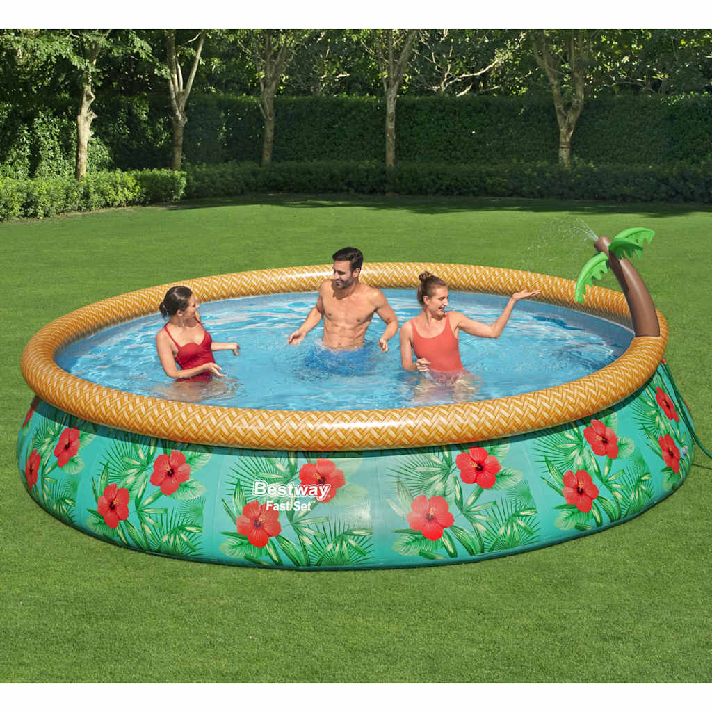 JUNG Vida Bestway Fast Set Aufblasbares Pool-Set Paradise Palms 457x84 cm