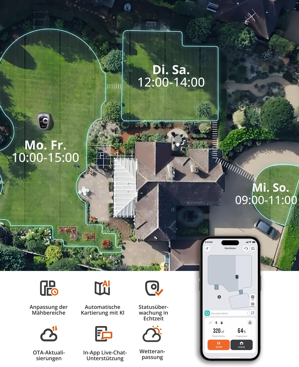 SEGWAY Navimow i105E Mähroboter mit GPS-RTK, KI-Kartierung & App-Steuerung 500m²