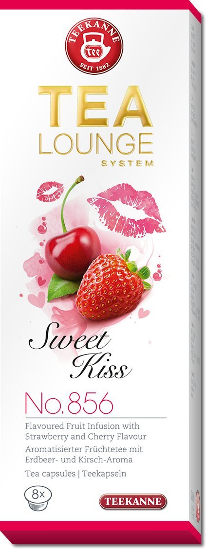 Teekanne Tealounge Sweet Kiss No. 856 Schwarztee-Kapseln – Aromatisierter Früchtetee mit Koffein in 8 Portionskapseln – 80g Teeinhalt – Kapseltee für Teelounge Maschine – Made in Germany