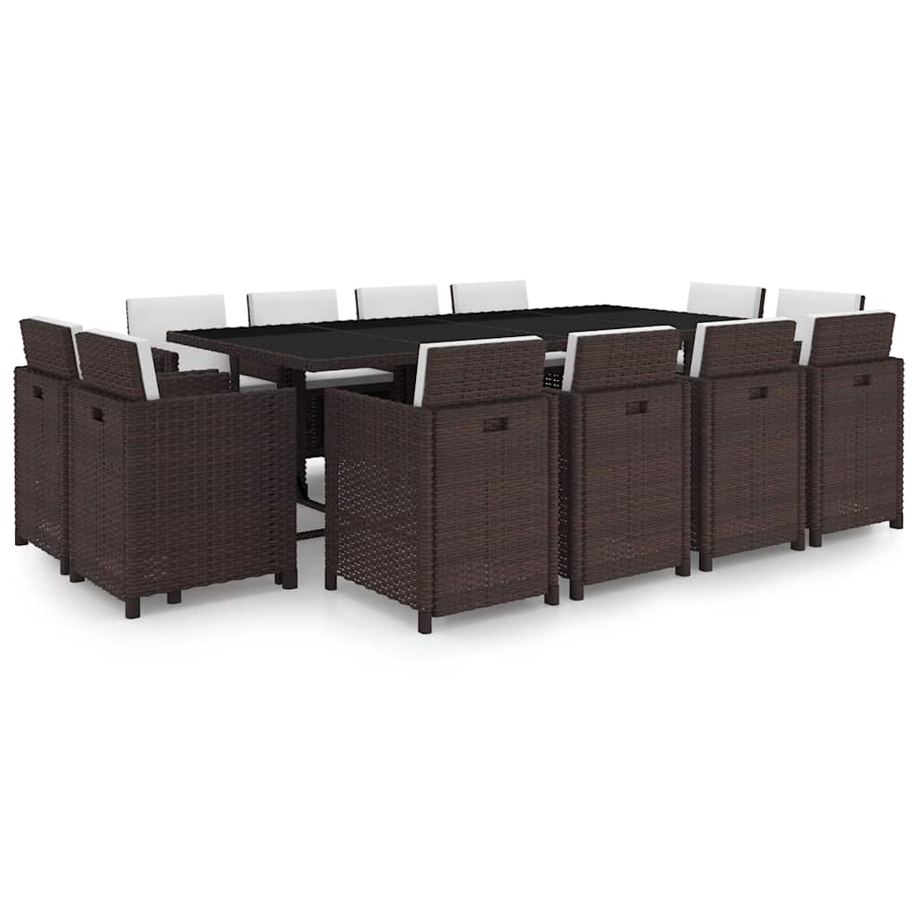 JUNG Vida 13-tlg. Garten-Essgruppe mit Auflagen Poly Rattan Braun
