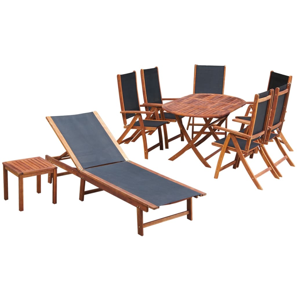 JUNG Vida 9-tlg. Garten-Essgruppe mit Auflagen Massivholz Akazie