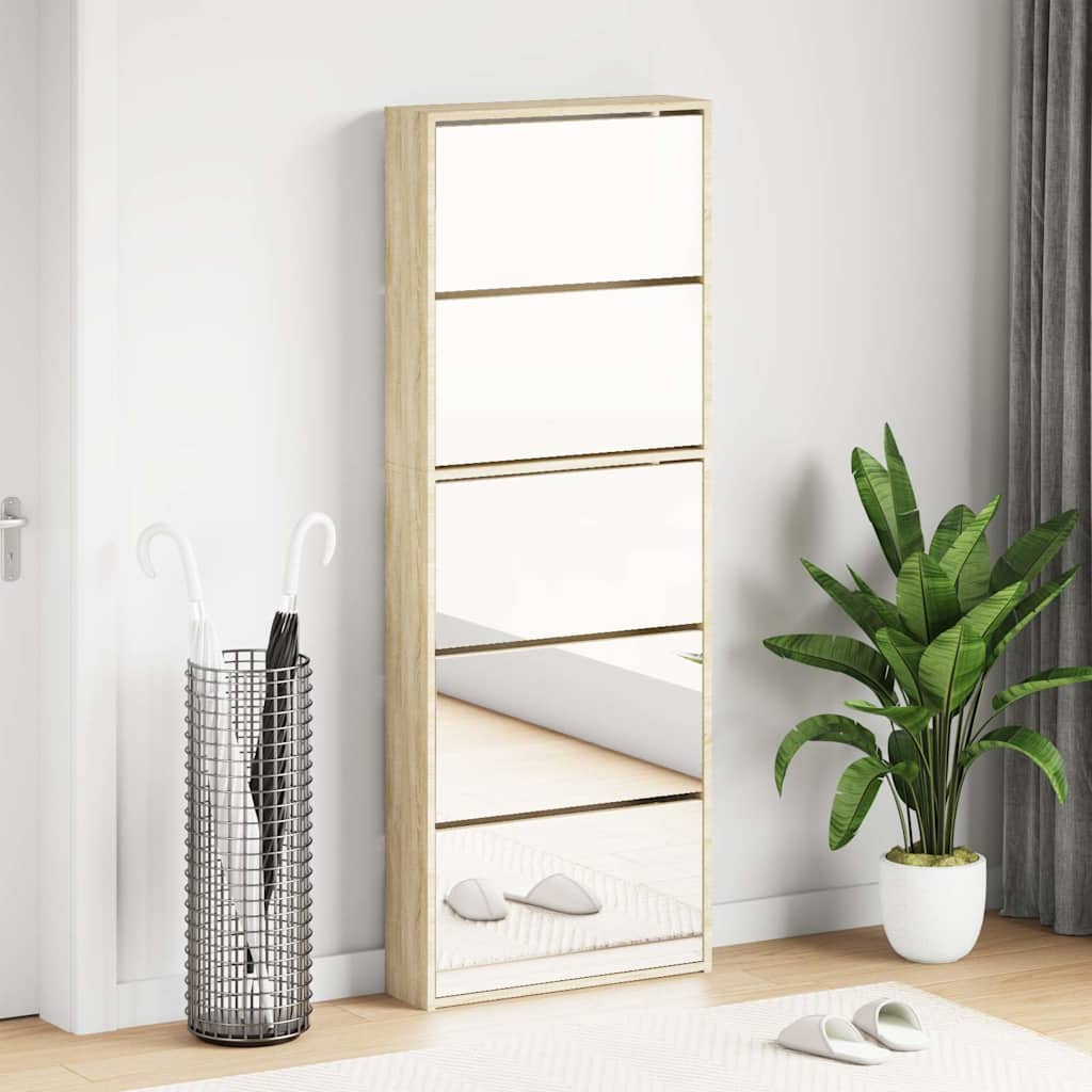 JUNG Vida Schuhschrank mit 5 Fächern Spiegel Eiche 63x17x169,5 cm