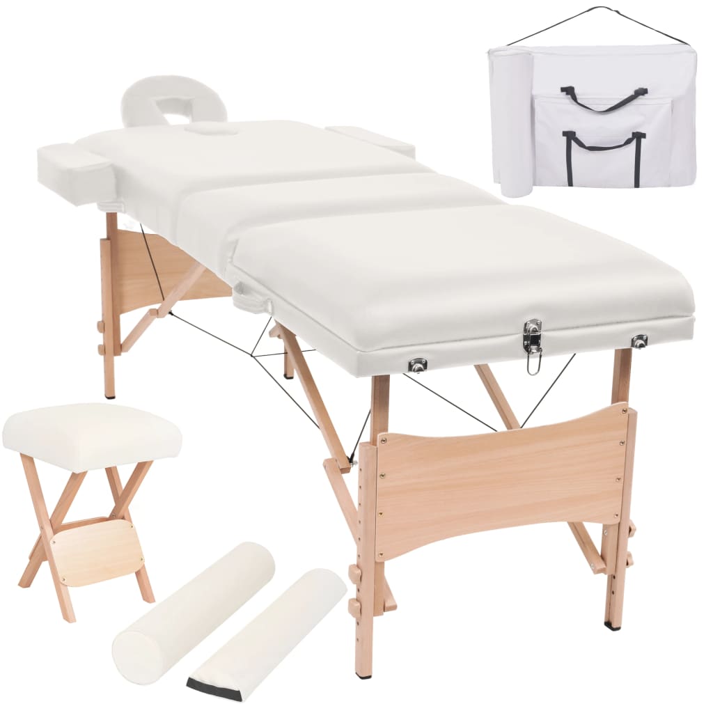 JUNG Vida Massageliege 3-Zonen mit Hocker Klappbar 10 cm Sitz Weiß