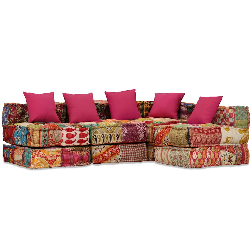 JUNG Vida 4-Sitzer Modularer Pouf Patchwork Stoff