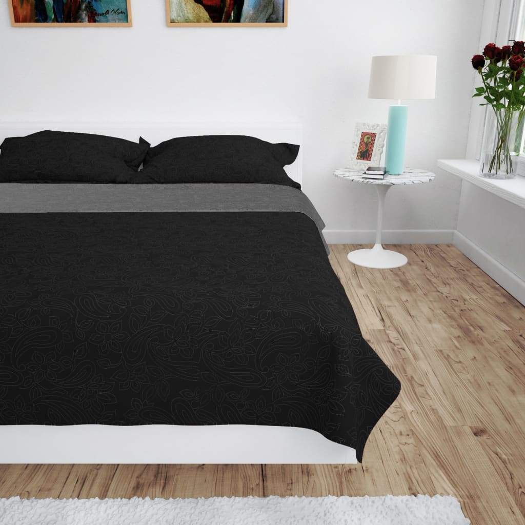 JUNG Vida Zweiseitige Tagesdecke Gesteppt 230 x 260 cm Grau und Schwarz