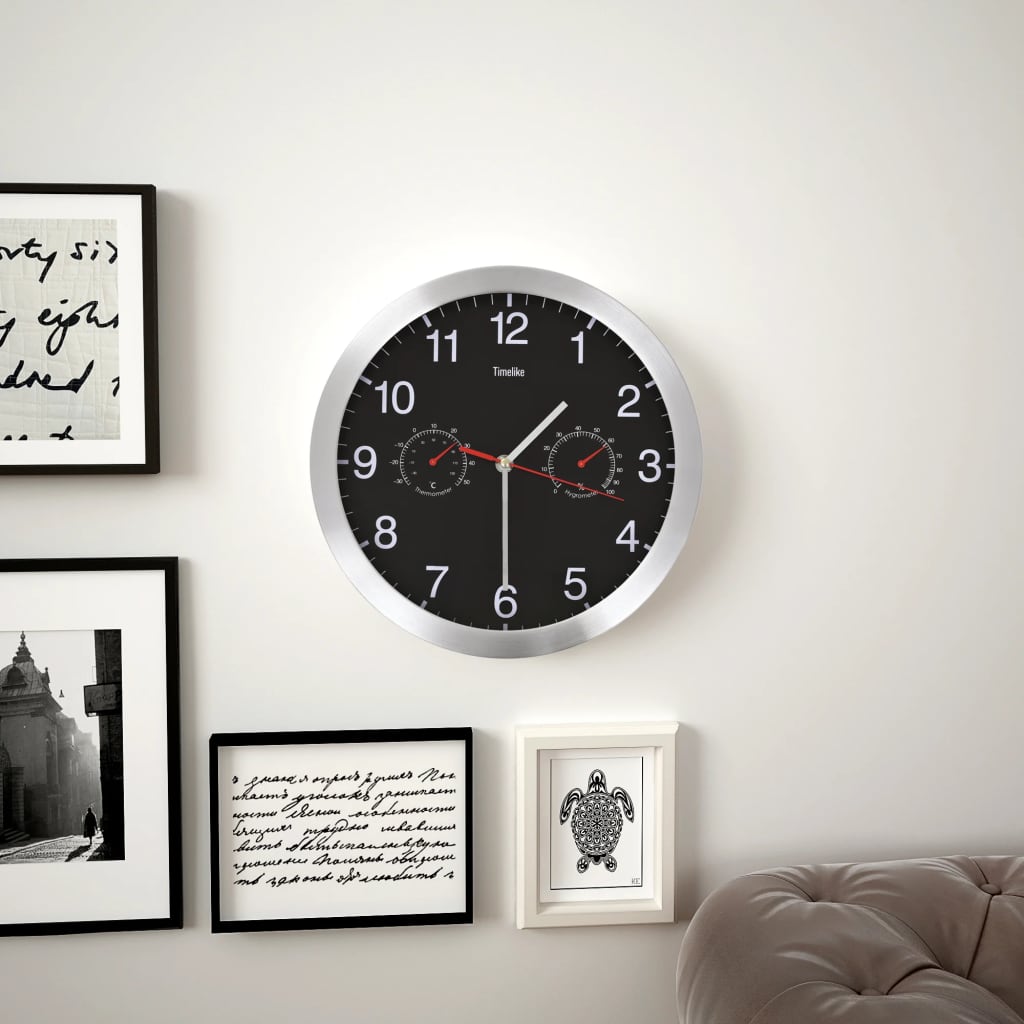 JUNG Vida Wanduhr mit Quarzwerk, Hygrometer und Thermometer 30 cm Schwarz