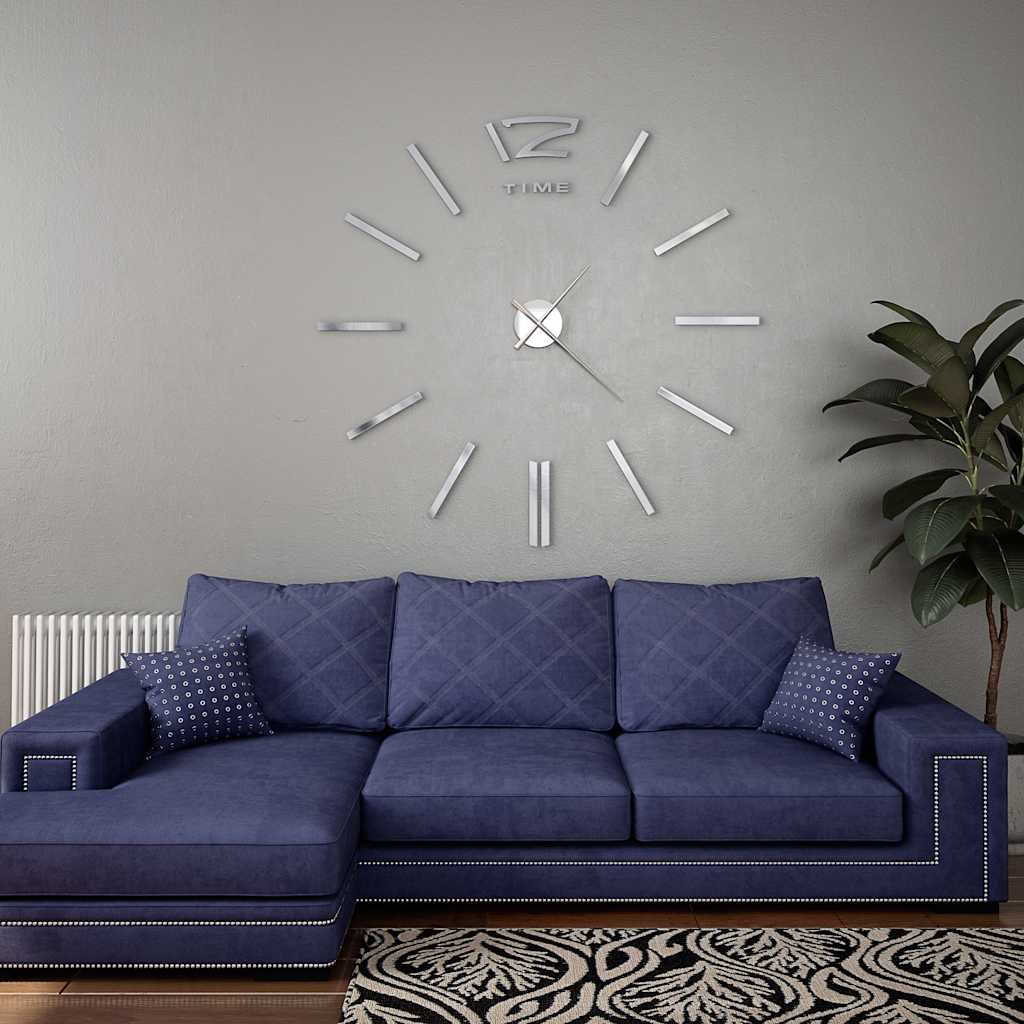 JUNG Vida 3D-Wanduhr Modernes Design 100 cm XXL Silbern