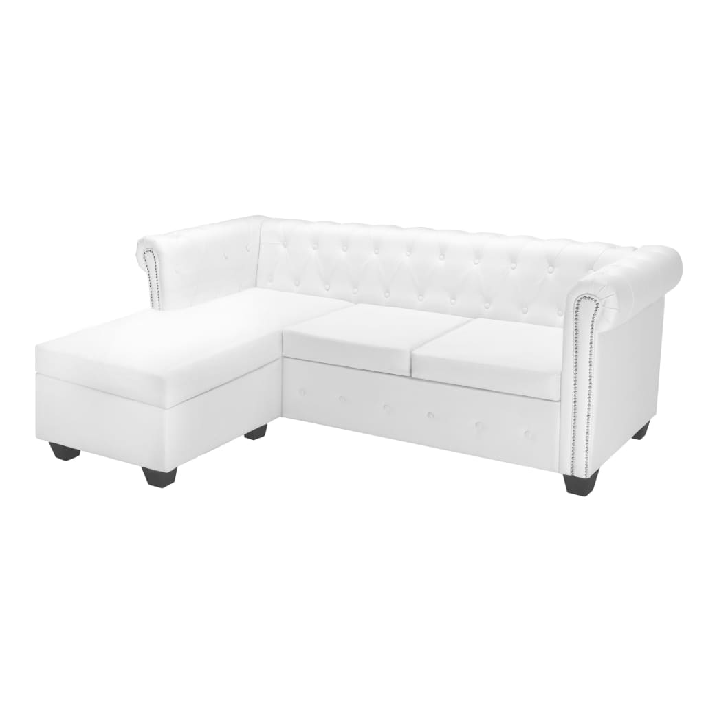 JUNG Vida Chesterfield-Sofa L-Form Kunstleder Weiß