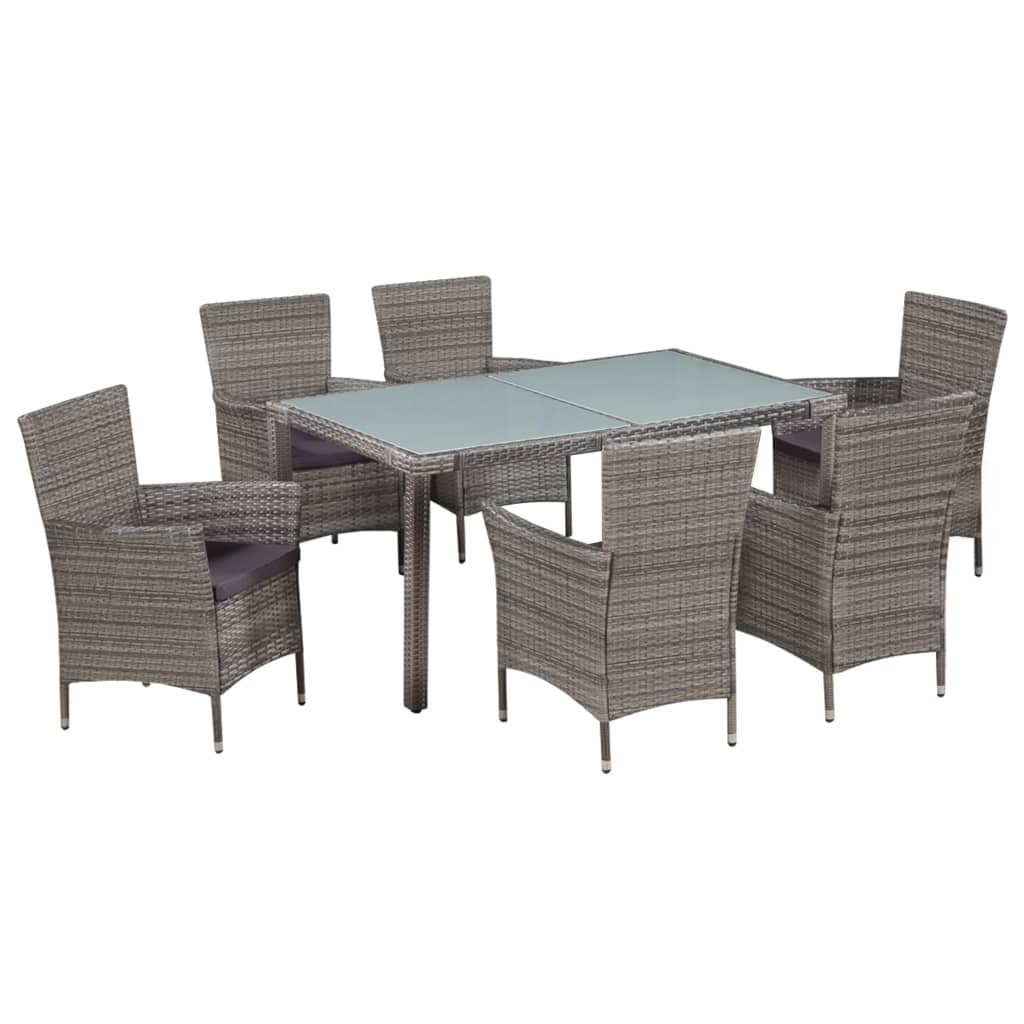 JUNG Vida 7-tlg. Garten-Essgruppe mit Auflagen Poly Rattan Grau