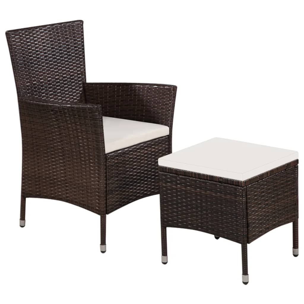 JUNG Vida Gartenstuhl und Hocker mit Polstern Poly Rattan Braun