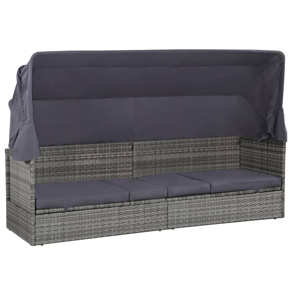JUNG Vida Gartenbett mit Baldachin Grau 205×62 cm Poly Rattan