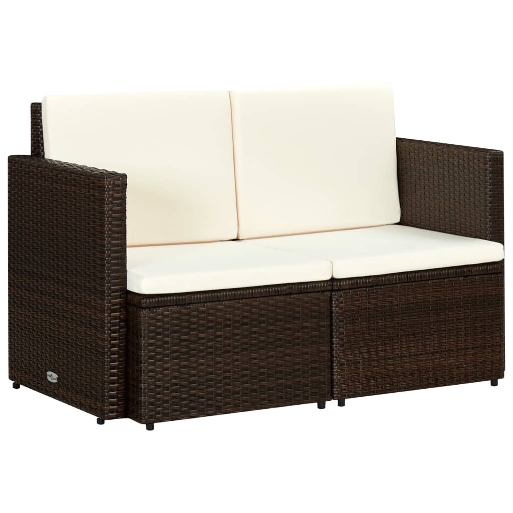 JUNG Vida 2-Sitzer-Gartensofa mit Auflagen Braun Poly Rattan