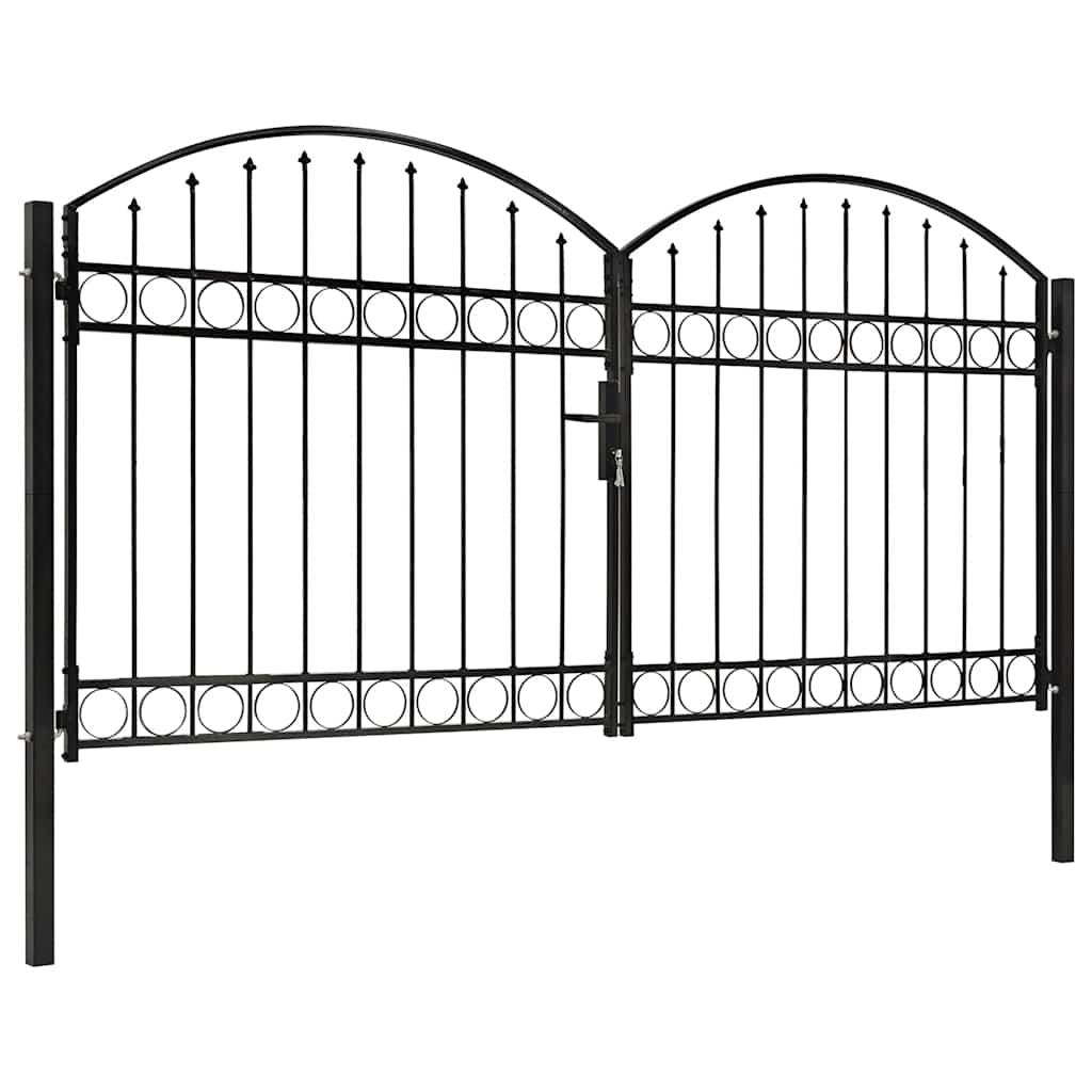 JUNG Vida Zauntor Doppelflügel Gewölbte Spitze Stahl 300 x 150 cm Schwarz