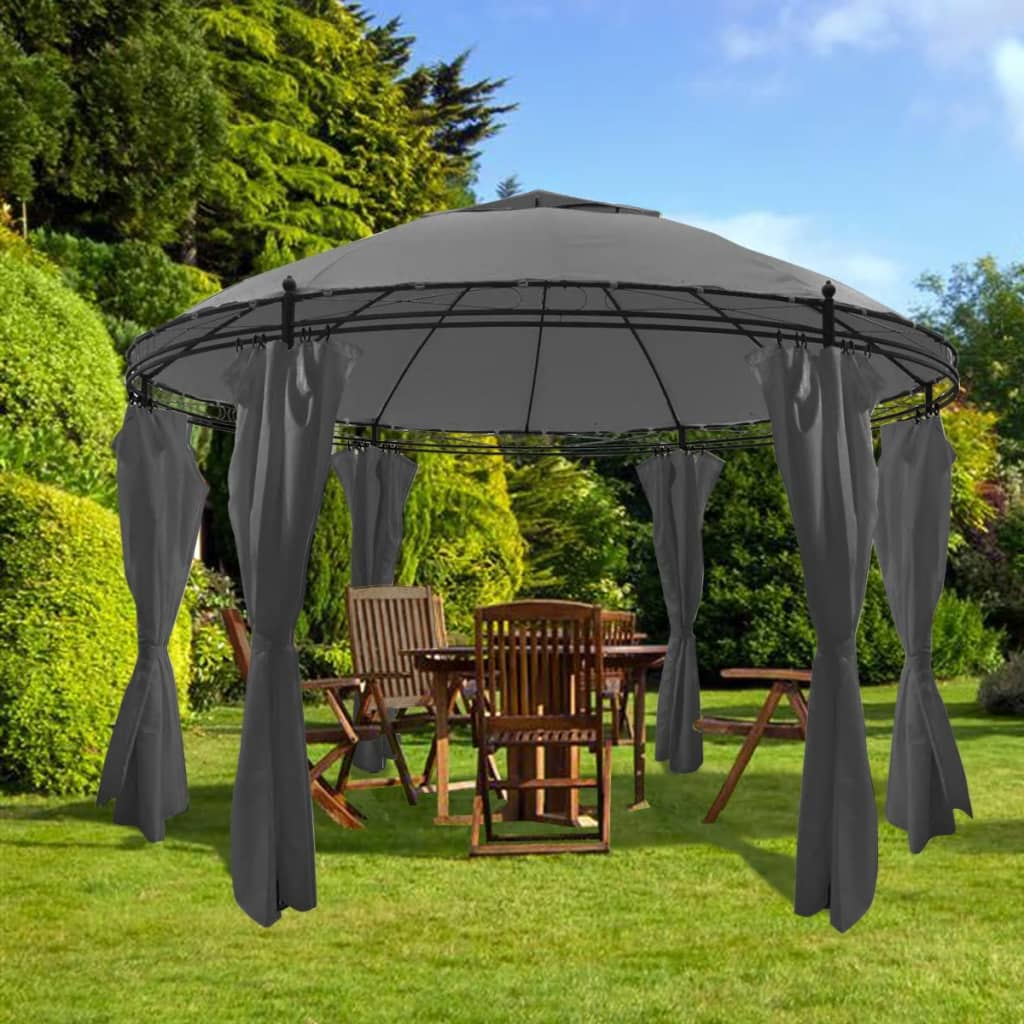 JUNG Vida Gartenpavillion mit Vorhängen Rund 3,5x2,7 m Anthrazit