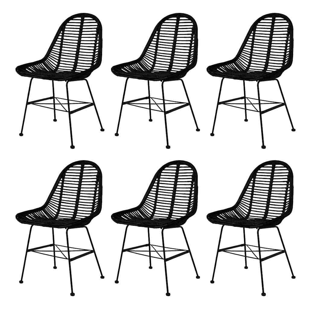 JUNG Vida Esszimmerstühle 6 Stk. Schwarz Natur Rattan