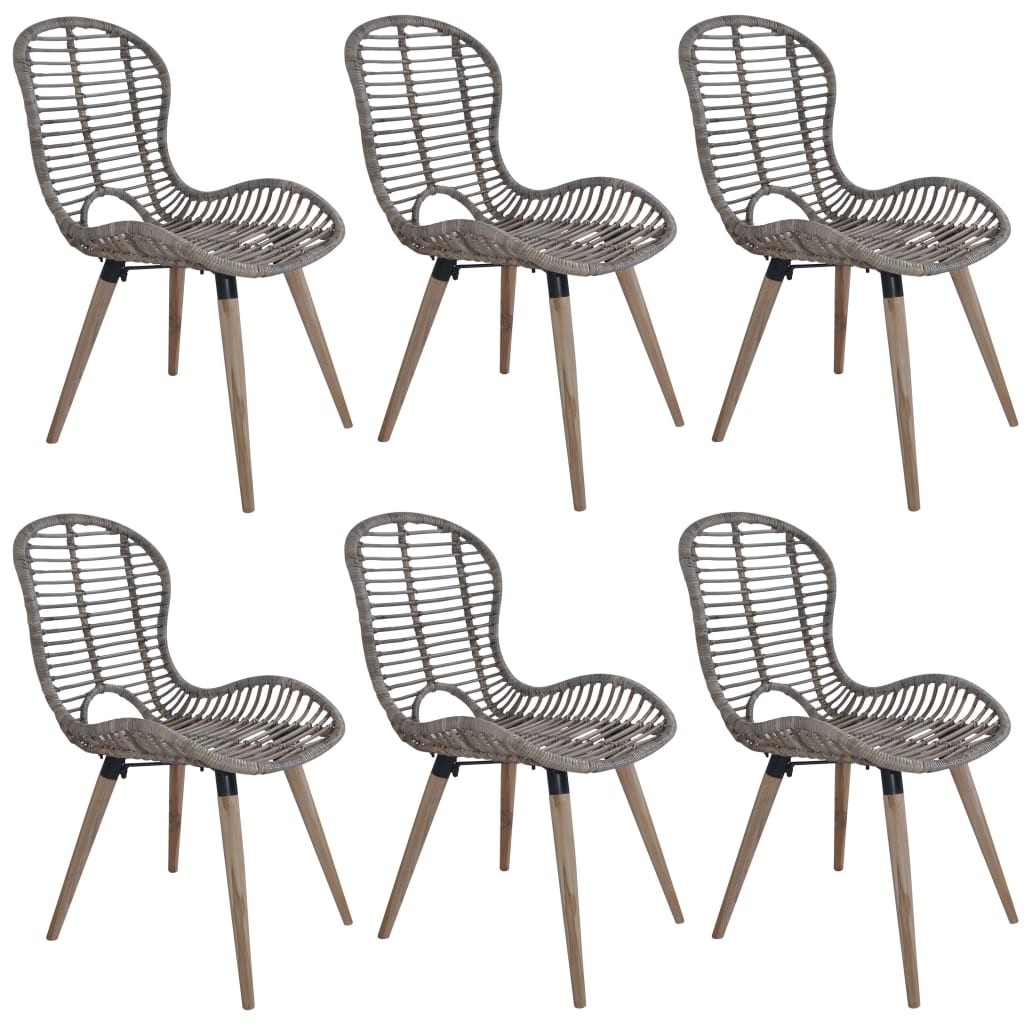 JUNG Vida Esszimmerstühle 6 Stk. Natur Rattan Braun