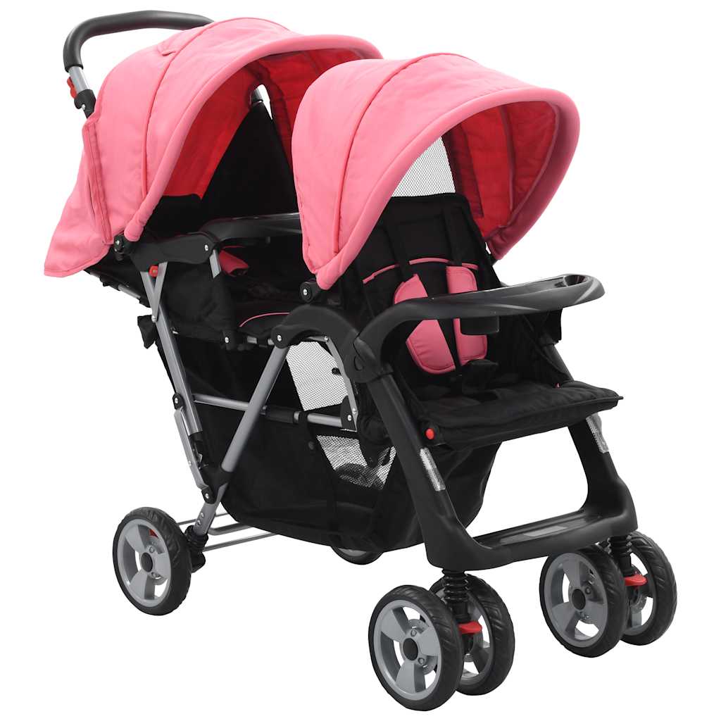 JUNG Vida Tandem-Kinderwagen Stahl Rosa und Schwarz