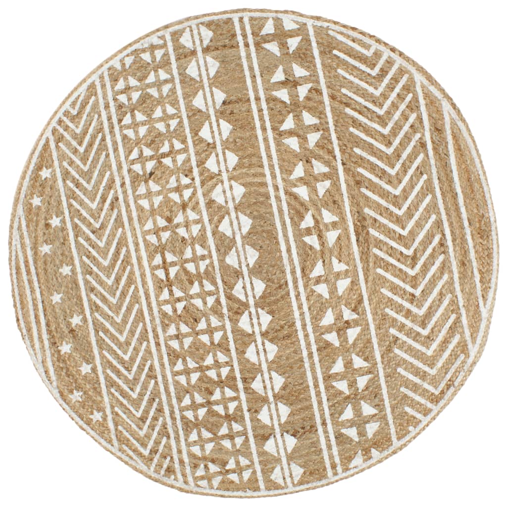 JUNG Vida Teppich Handgefertigt Jute Weißer Druck 90 cm