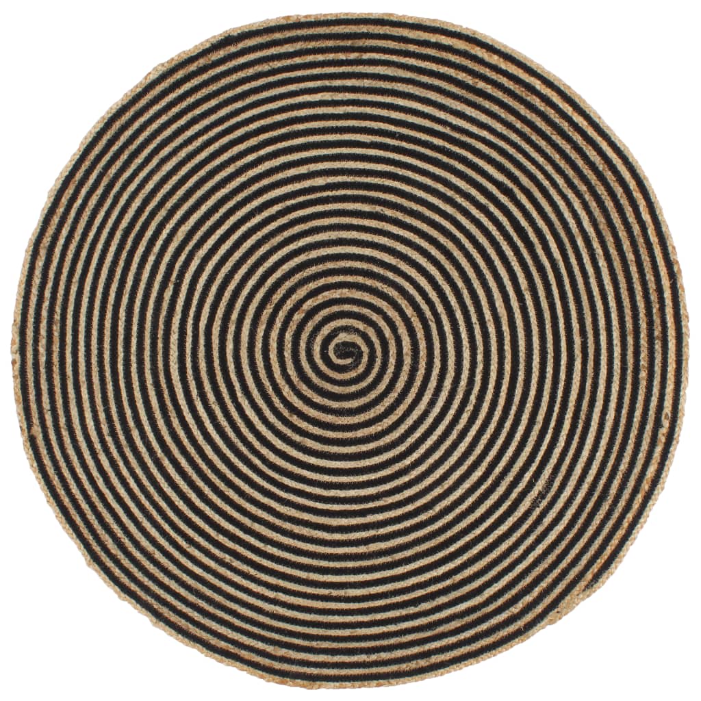 JUNG Vida Teppich Handgefertigt Jute mit Spiralen-Design Schwarz 120 cm