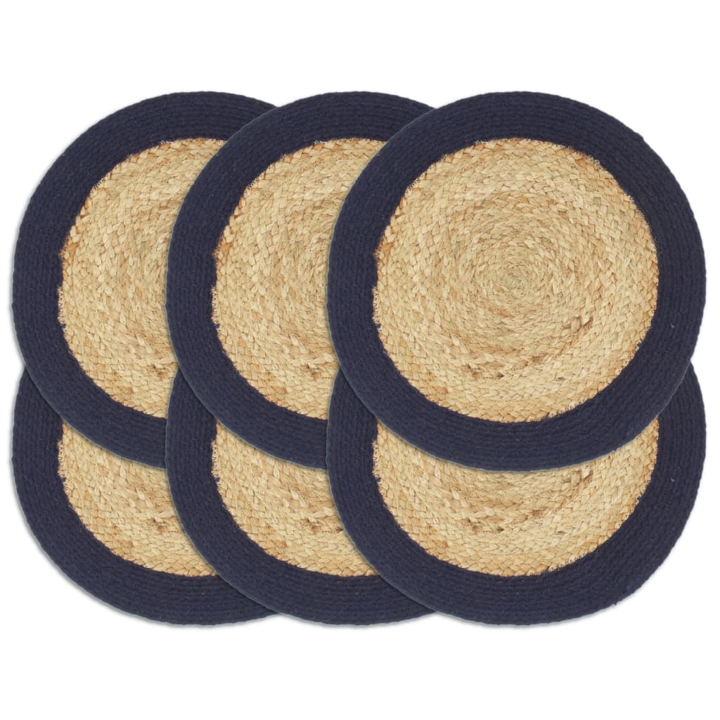 JUNG Vida Tischsets 6 Stk. Natur und Marineblau 38 cm Jute und Baumwolle