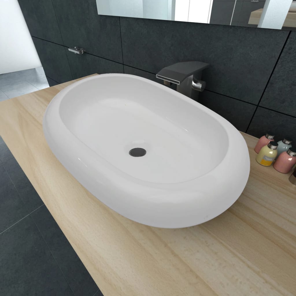 JUNG Vida Keramik Waschtisch Waschbecken Oval Weiß 63 x 42 cm