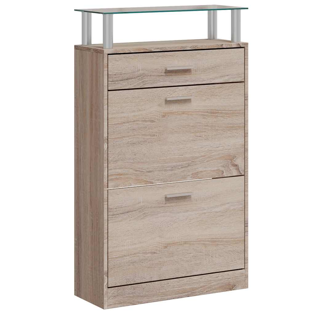 JUNG Vida Schuhschrank mit Schubfach & oberes Glasregal Holz Eichenoptik
