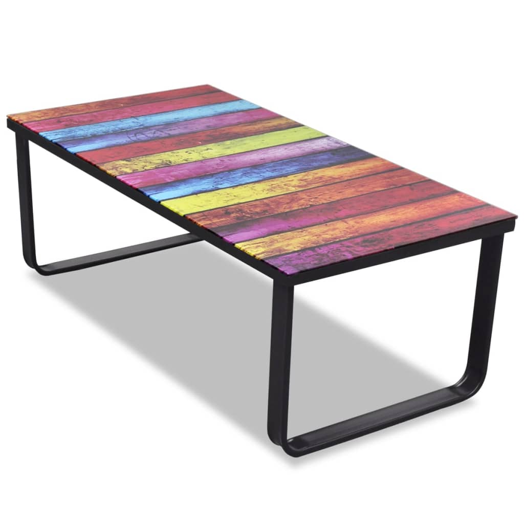 JUNG Vida Couchtisch mit Glasplatte Regenbogen-Aufdruck