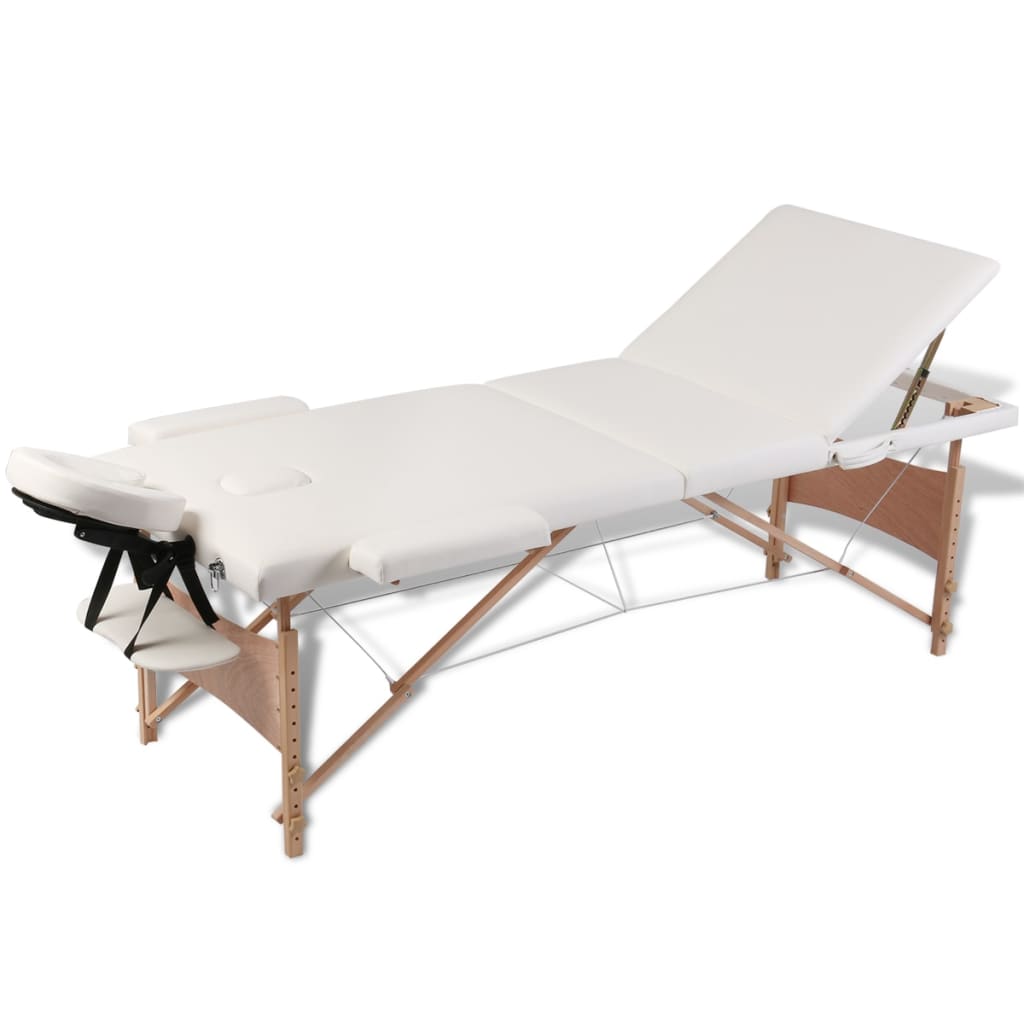 JUNG Vida Massageliege Klappbar 3-Zonen mit Holzgestell Cremeweiß