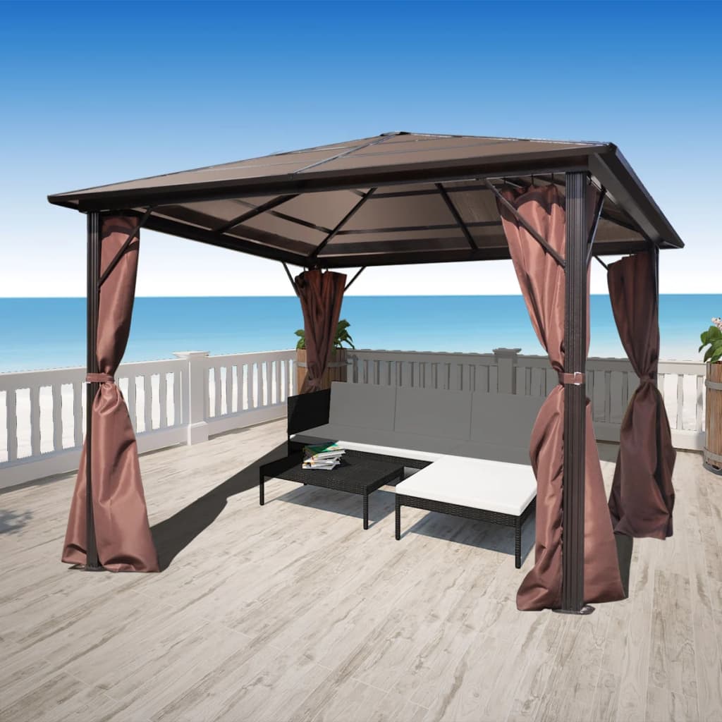 JUNG Vida Pavillon mit Vorhängen Braun Aluminium 300 x 300 cm