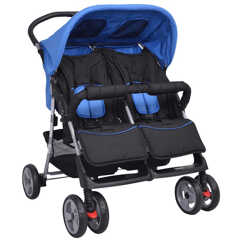 JUNG Vida Zwillingskinderwagen Stahl Blau und Schwarz