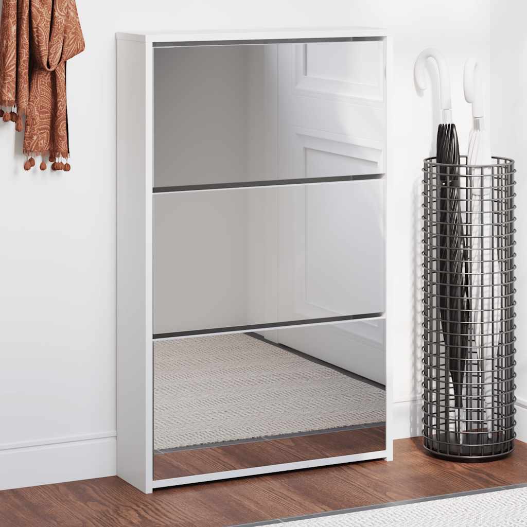 JUNG Vida Schuhschrank mit 3 Fächern Spiegel Weiß 63x17x102,5 cm