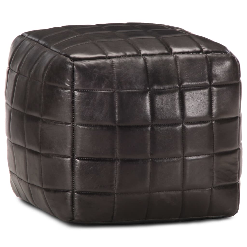 JUNG Vida Pouf Schwarz 40 x 40 x 40 cm Echtes Ziegenleder