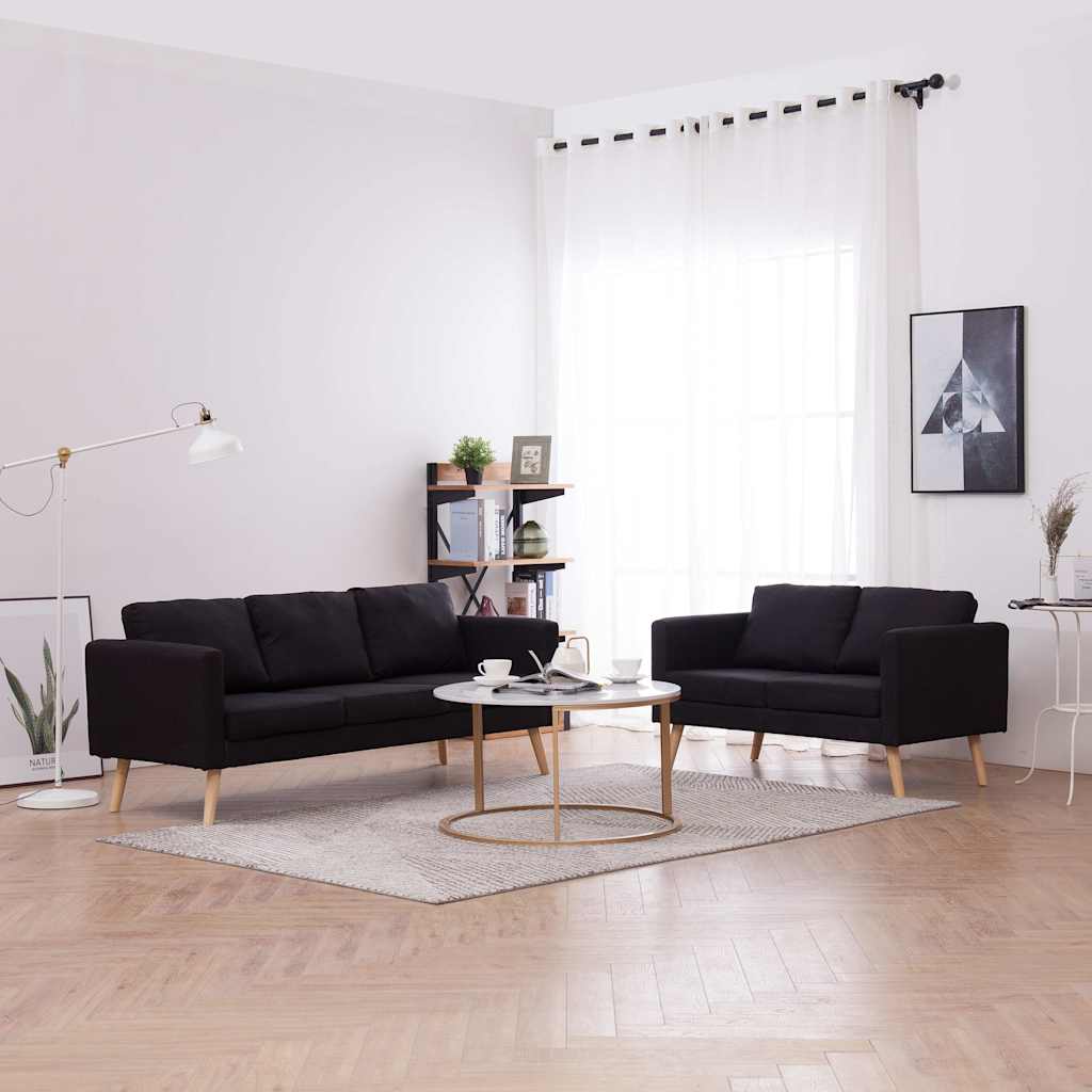 JUNG Vida 2-tlg. Sofagarnitur Stoff Schwarz