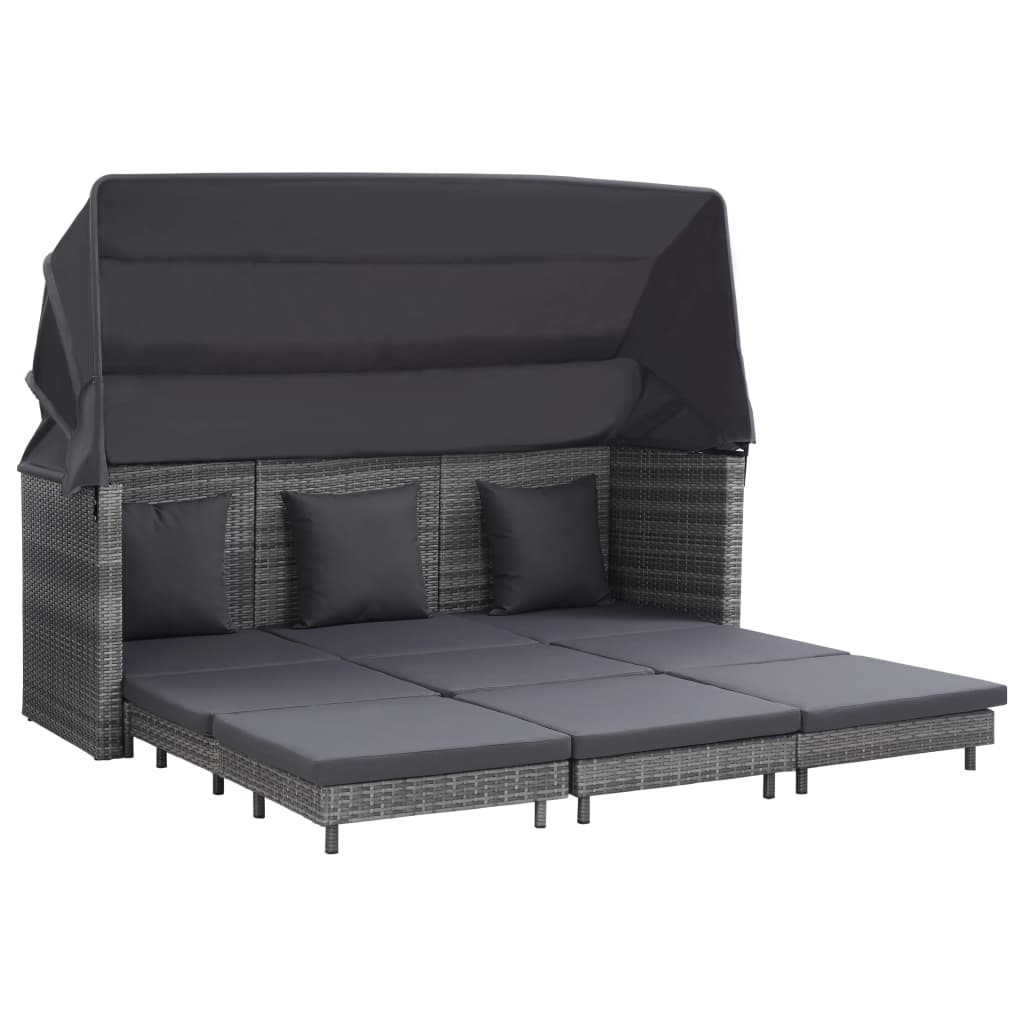 JUNG Vida Ausziehbares 3-Sitzer-Schlafsofa mit Dach Poly Rattan Grau