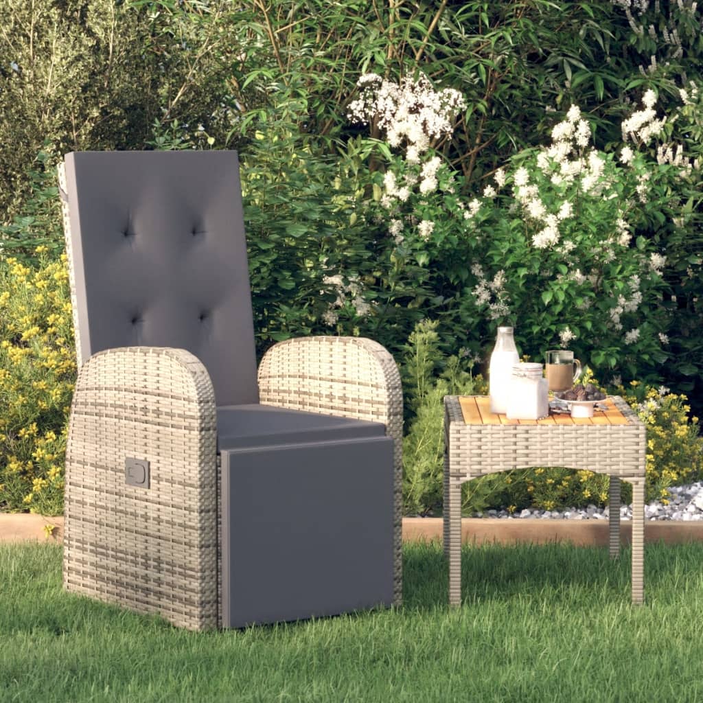 JUNG Vida Garten-Liegestuhl mit Auflage Poly Rattan Grau