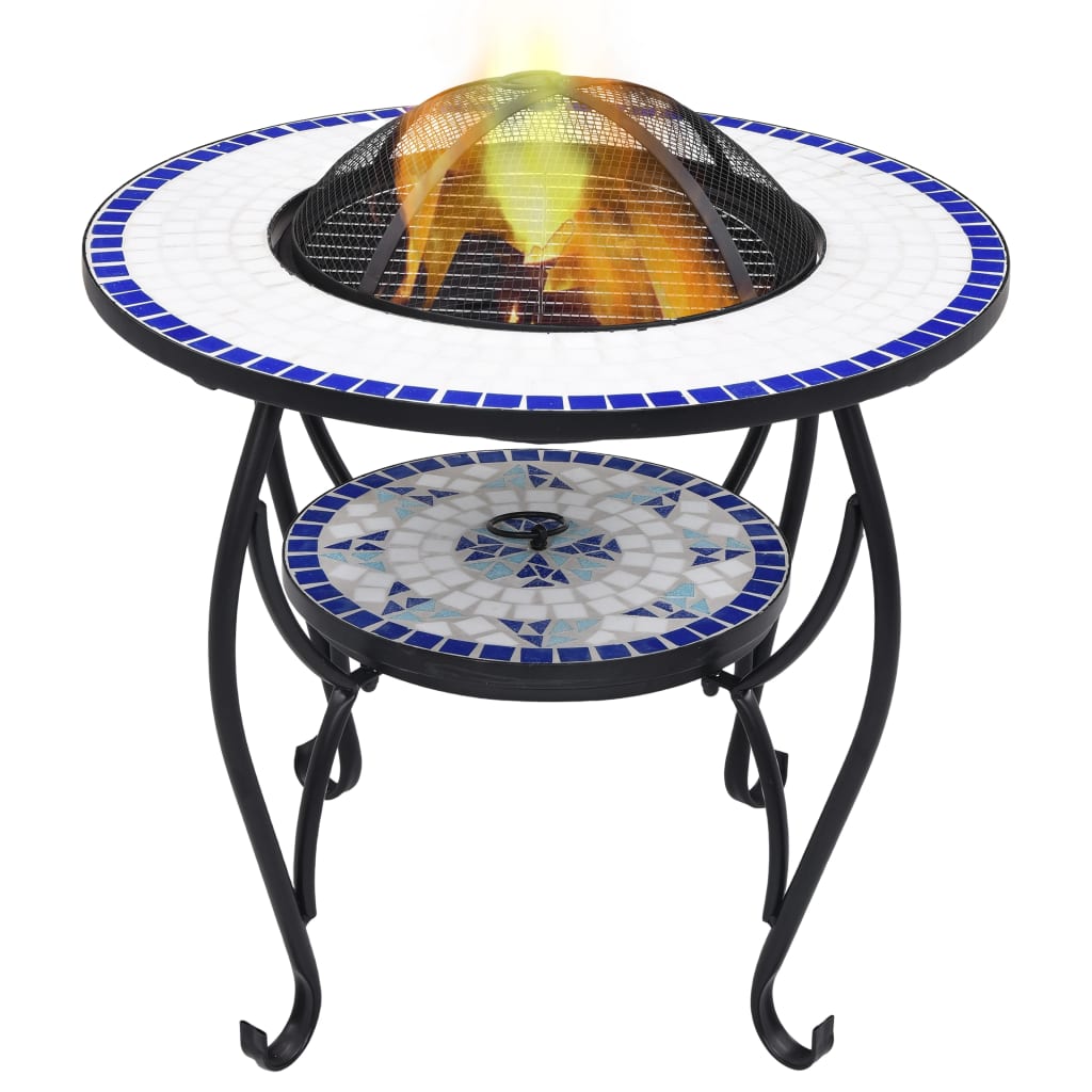 JUNG Vida Feuertisch Mosaik Keramik Blau und Weiß 68 cm