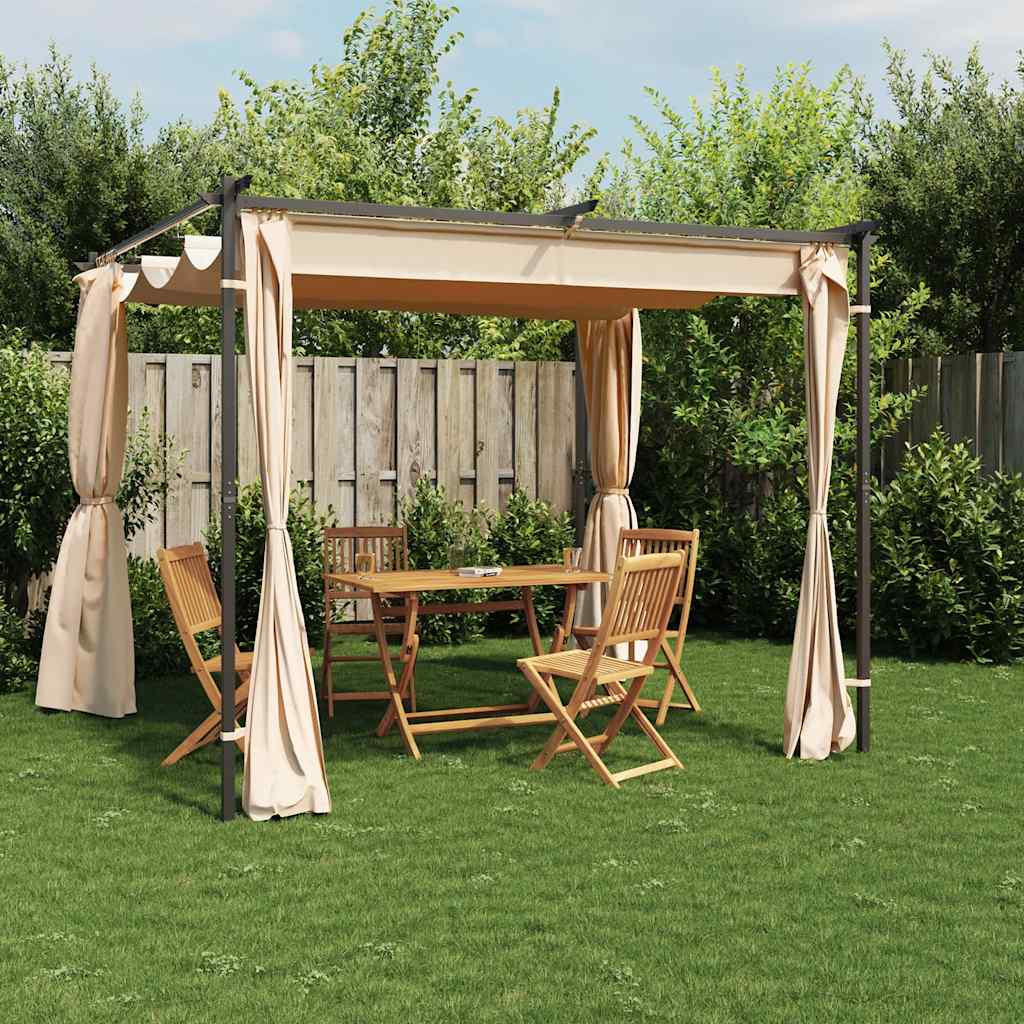 JUNG Vida Pavillon mit Vorhängen 3 x 3 m Creme Stahl