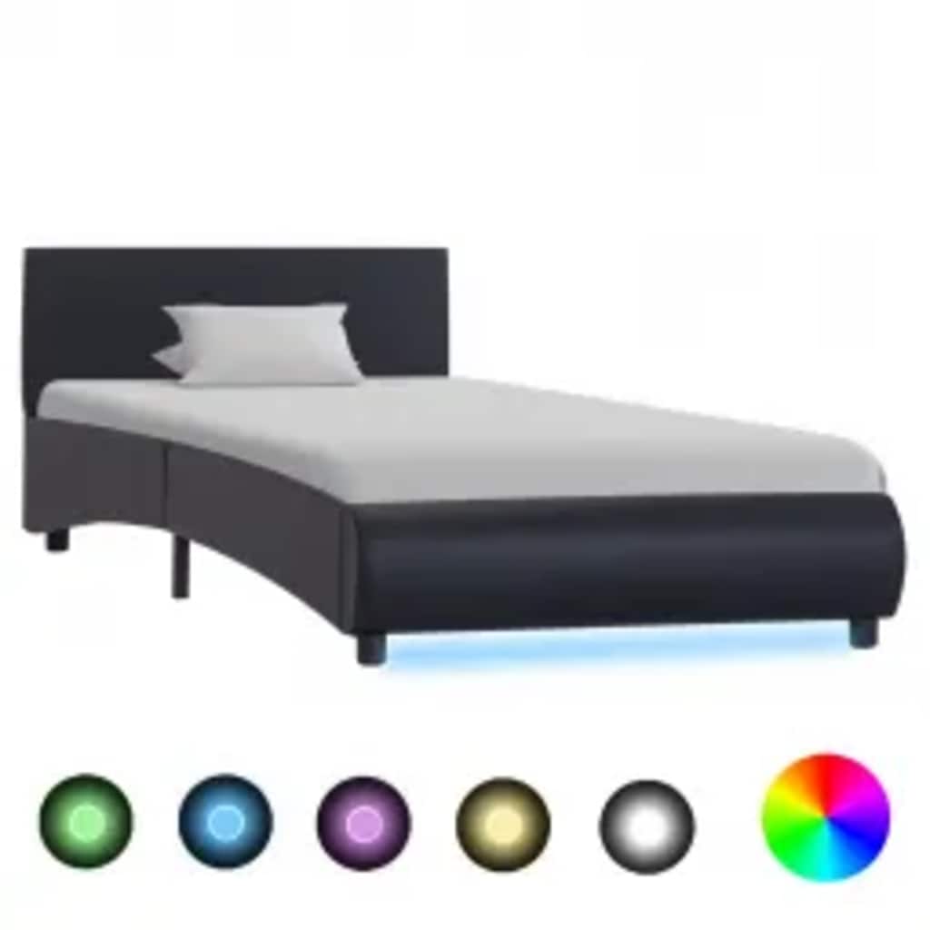 JUNG Vida Bettgestell mit LED Schwarz Kunstleder 100x200 cm