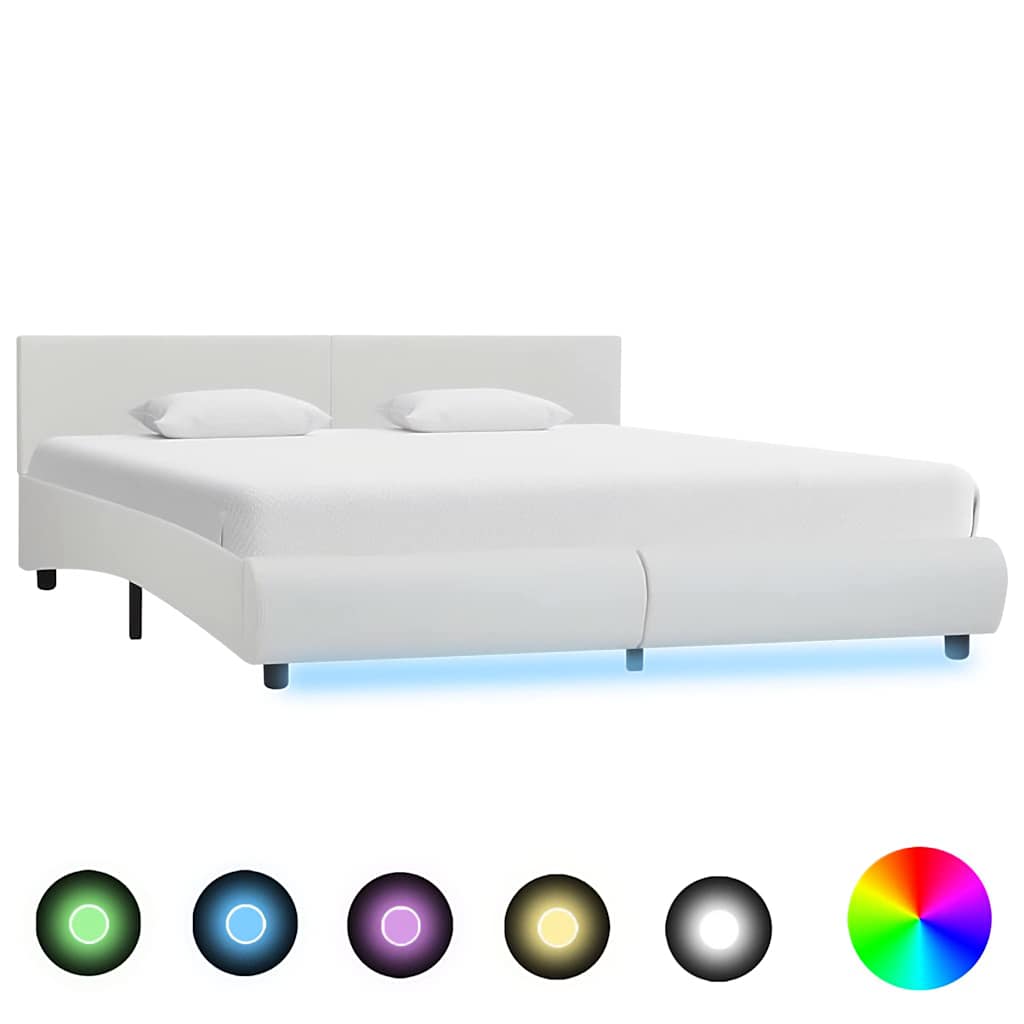 JUNG Vida Bettgestell mit LED Weiß Kunstleder 180×200 cm