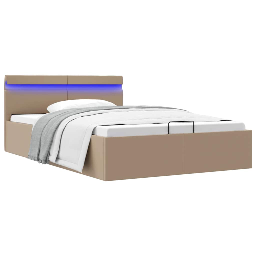 JUNG Vida Stauraumbett mit LED Cappuccino-Braun Kunstleder 120×200cm