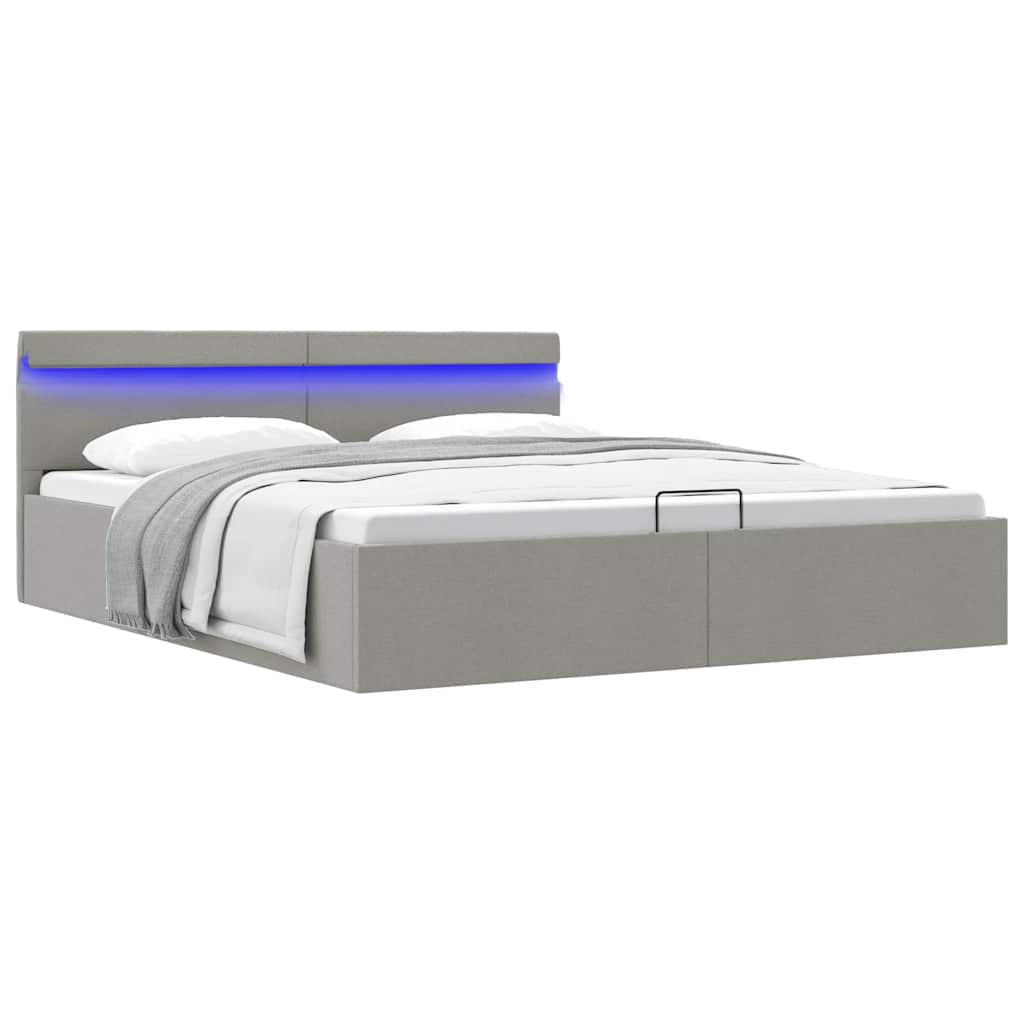 JUNG Vida Bett mit Bettkasten Hydraulisch LED Hellgrau Stoff 180x200 cm