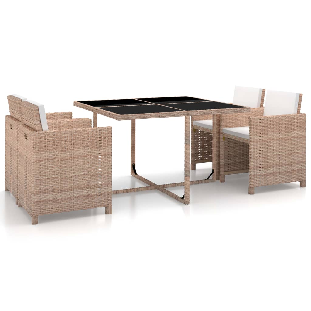 JUNG Vida 5-tlg. Garten-Essgruppe mit Auflagen Poly Rattan Beige