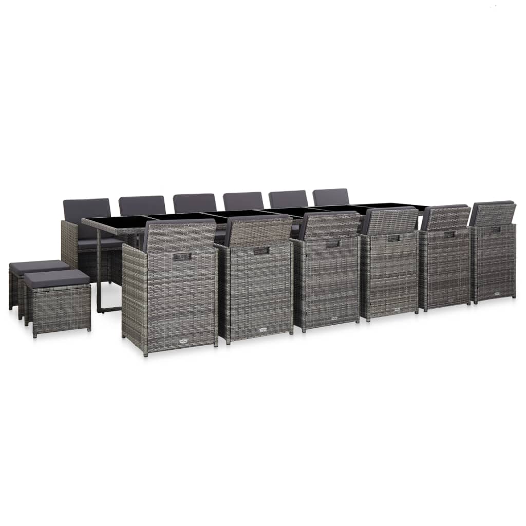 JUNG Vida 17-tlg. Garten-Essgruppe mit Auflagen Poly Rattan Grau