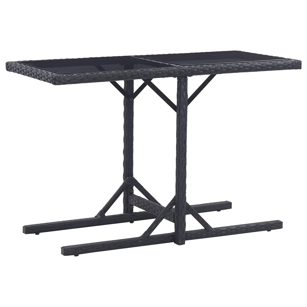 JUNG Vida Gartentisch Schwarz 110×53×72 cm Glas und Poly Rattan