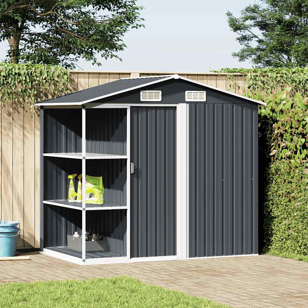 JUNG Vida Gartenhaus mit Regal Anthrazit 205x130x183 cm Eisen