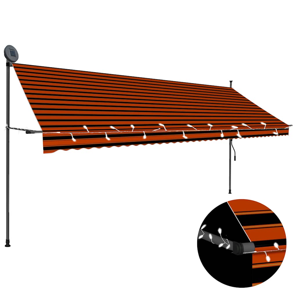 JUNG Vida Einziehbare Markise Handbetrieben mit LED 400 cm Orange Braun