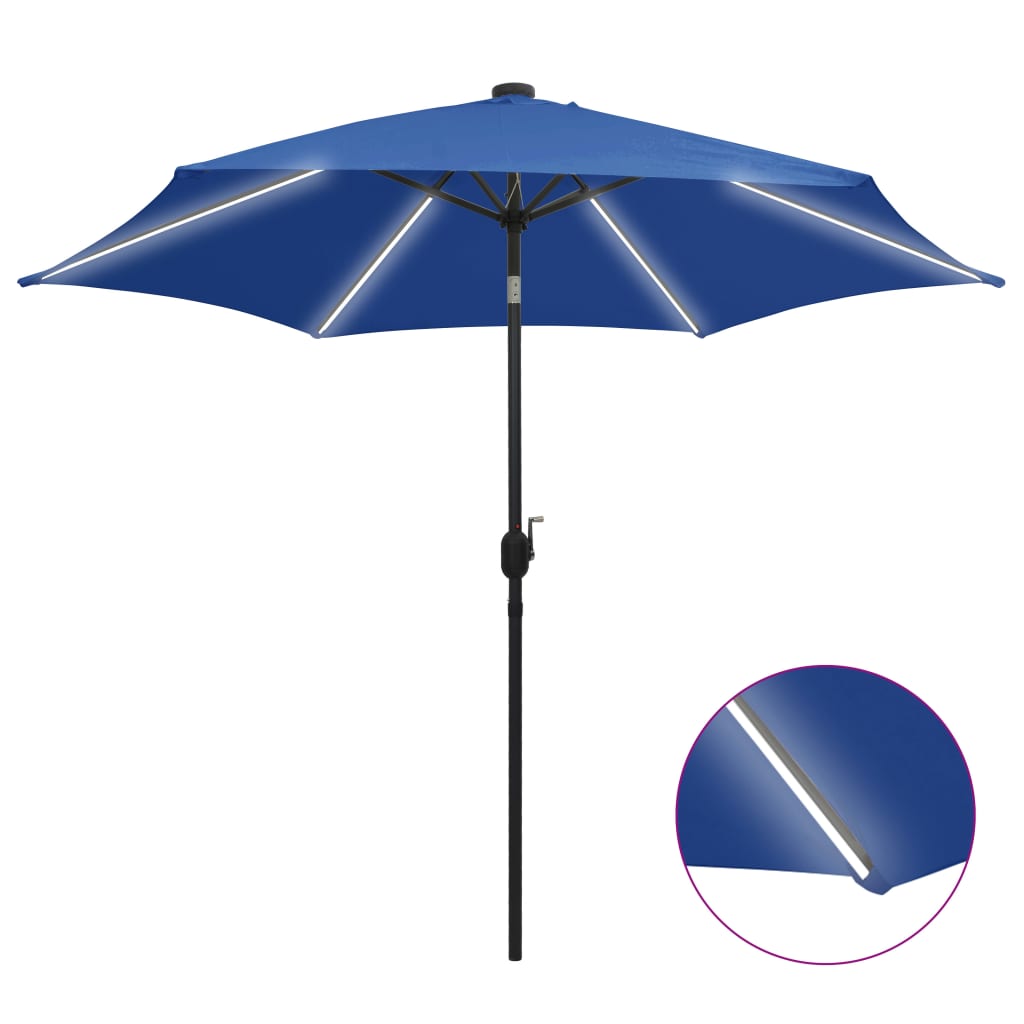 JUNG Vida Sonnenschirm mit LED-Beleuchtung und Alu-Mast 300 cm Azurblau
